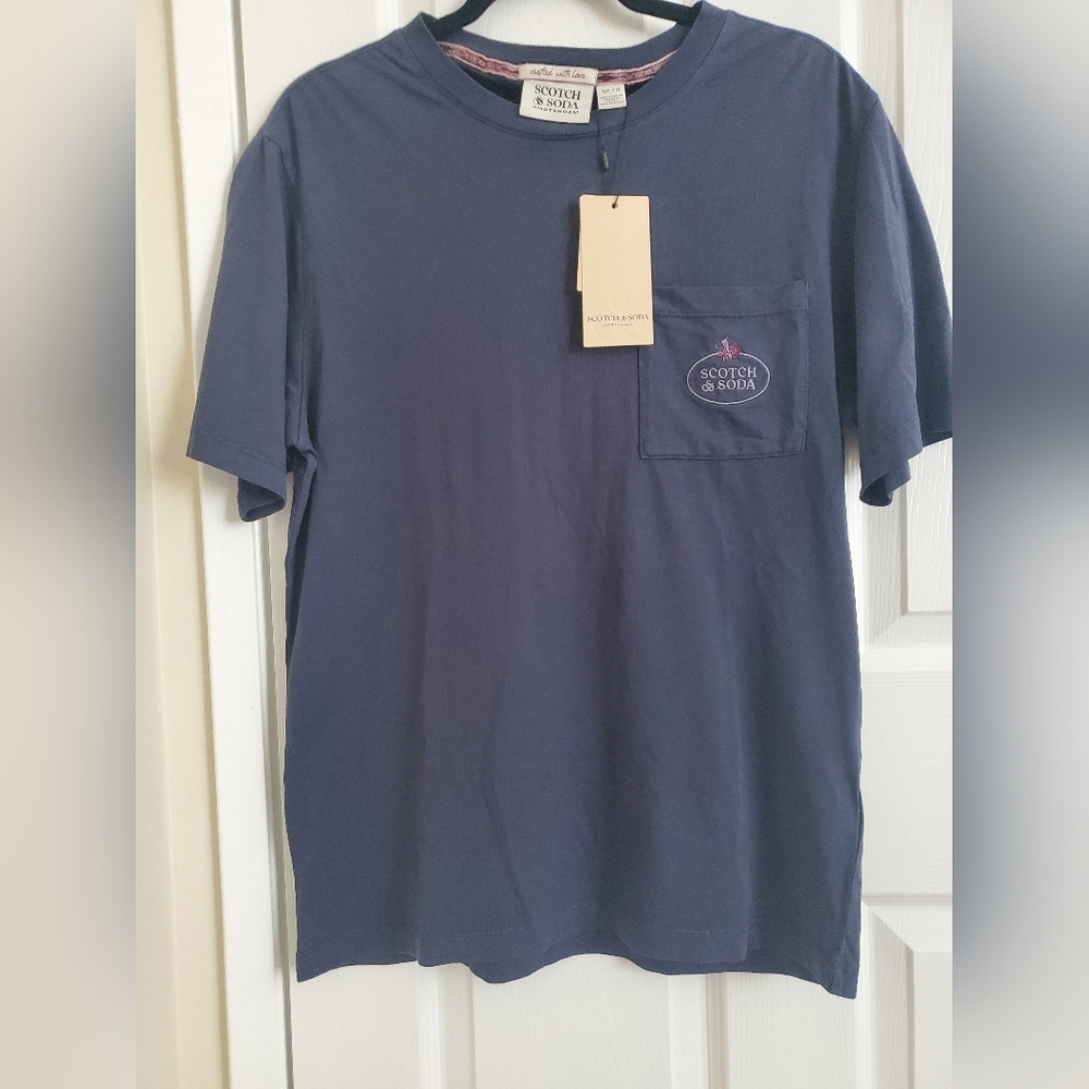 Scotch & Soda Navy Blue Cotton T Shirt